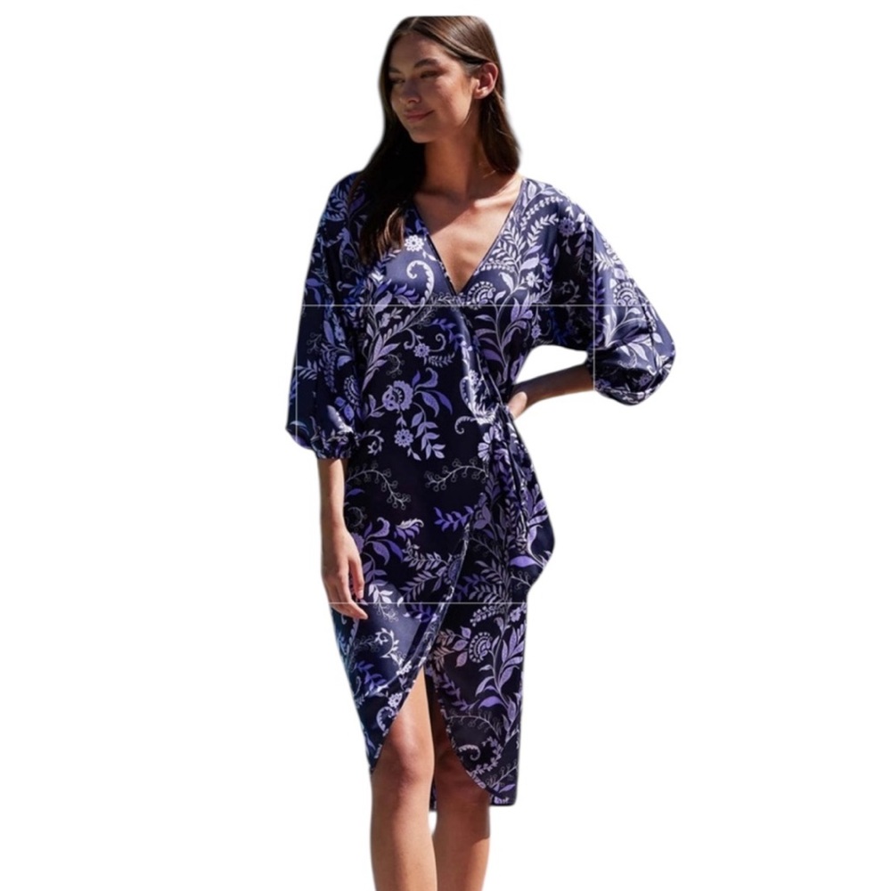 NWT Misa Los Angeles Women’s Sylvia Wrap Dress in Indigo Vines Size XS‎